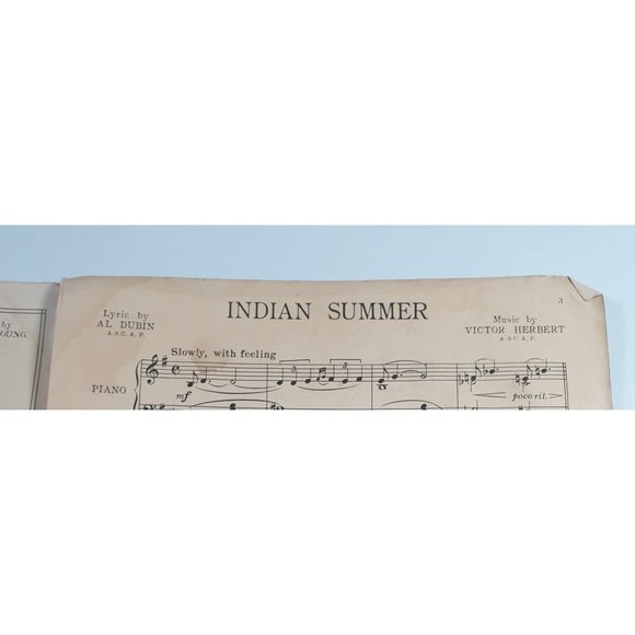 Vintage Sheet Music Indian Summer 1939 Piano Voice Guitar Easy Listening - Picture 3 of 4